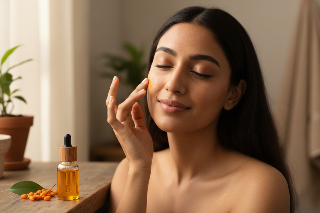 Sea buckthorn oil benefits for Indian skin including acne marks, tan repair and humidity protection 2026 guide