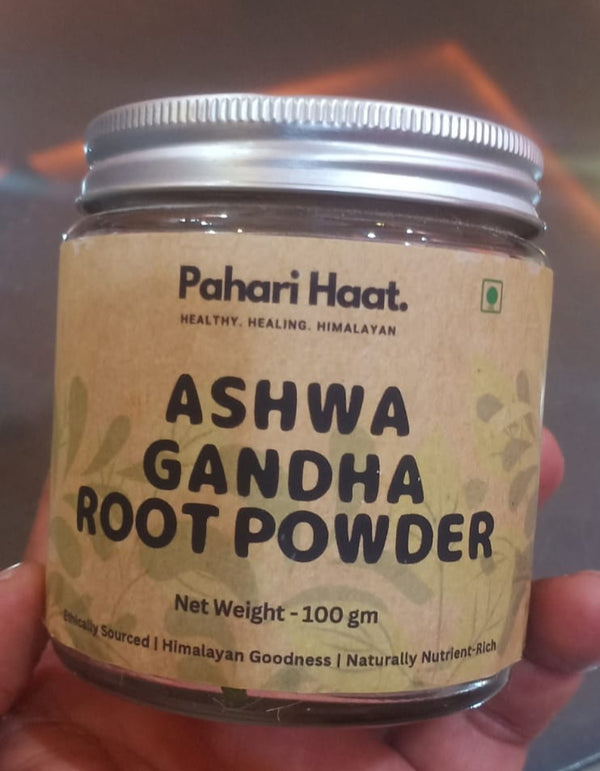 Ashwagandha Powder by Pahari Haat — Ayurvedic adaptogenic herb for stress relief and energy.