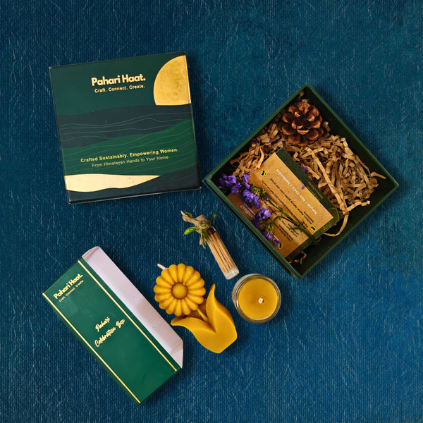 Flower & Tealight Beeswax Candle Gift Box by Pahari Haat — handcrafted eco-friendly candle set.