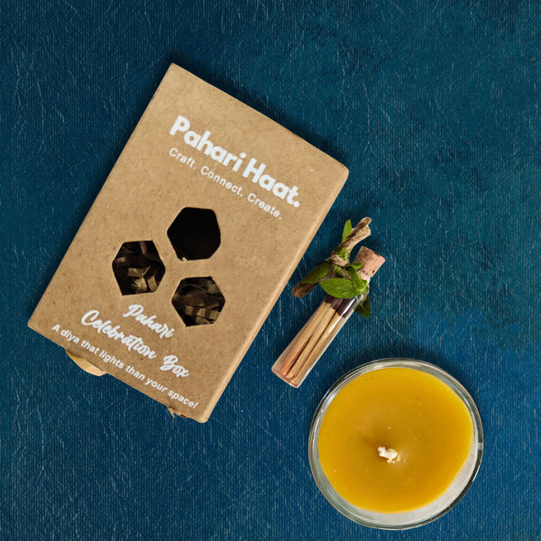 Pure beeswax glass diya candle — smokeless, unscented, toxin-free Himalayan candle.