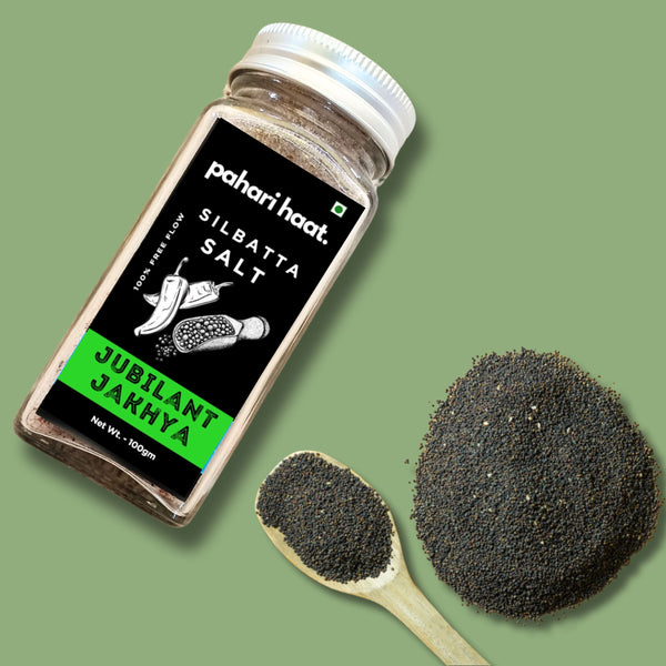 Stone-ground Himalayan pink salt mixed with nutty Jakhya seeds — traditional Kumaoni seasoning.