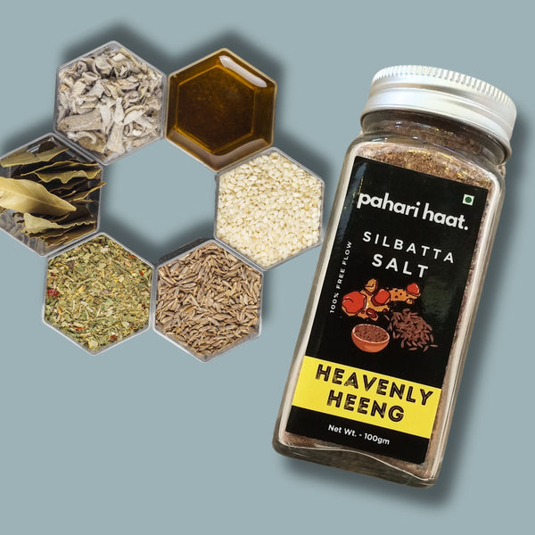 Rock salt, heeng, and roasted cumin hand-pounded on silbatta — traditional Himalayan Pisyu Loon.