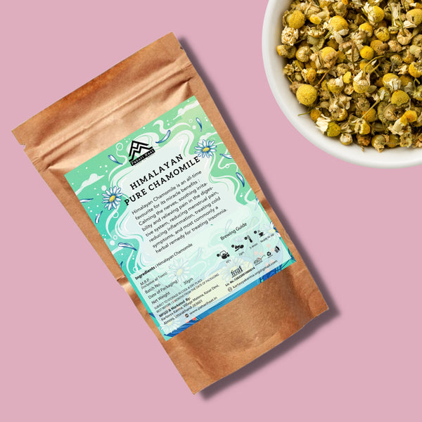 Eco-friendly pack of Pahari Haat Pure Chamomile Tea — calming herbal wellness tea.