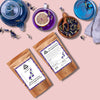 Blue pea tea changing color from blue to purple with lemon — natural antioxidant blue tea.