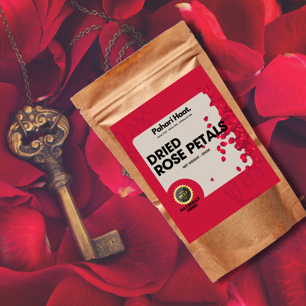 Dried Rose Petals by Pahari Haat — naturally dried Himalayan petals for tea, desserts, and skincare.