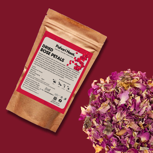 Pahari Haat Dried Rose Petals eco-friendly pack — pure Himalayan floral wellness and beauty.
