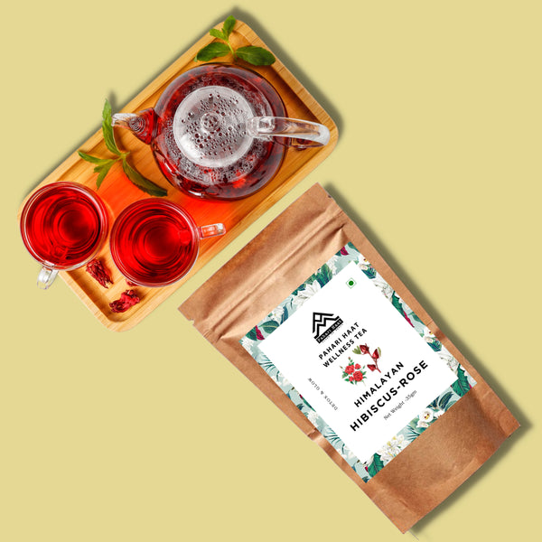 Hibiscus–Rose Tea by Pahari Haat — antioxidant-rich herbal blend for heart health and wellness.