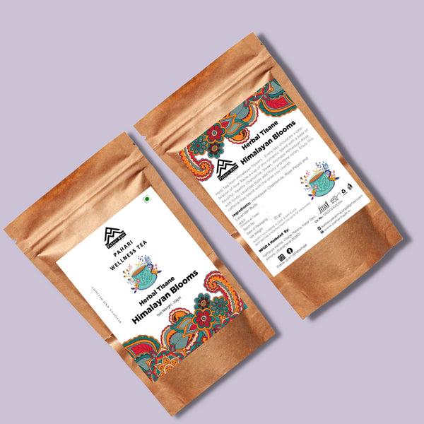 Cup of Himalayan Blooms Tea — calming floral infusion with chamomile and lavender buds.