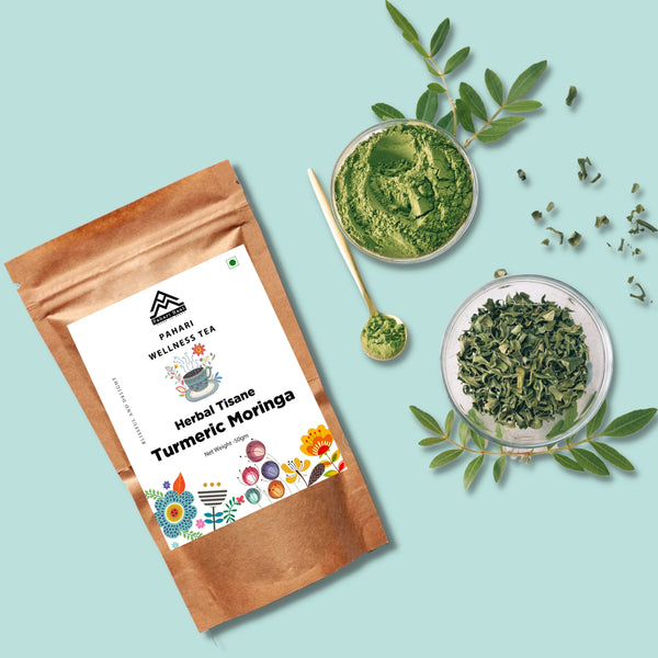 Himalayan Turmeric & Moringa Tea by Pahari Haat — antioxidant-rich herbal tea for immunity and healing.