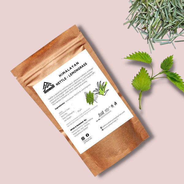 Eco-friendly pack of Pahari Haat Himalayan Nettle & Lemongrass Tea — sustainable herbal wellness