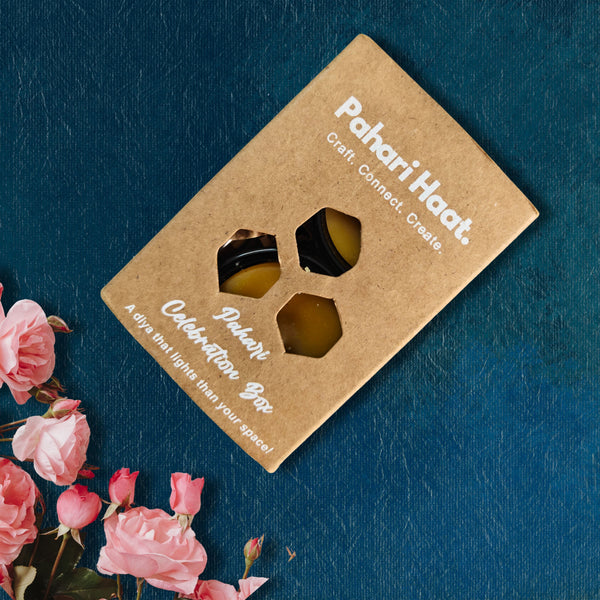 Beeswax tealight candles with glass matchbox — smokeless, toxin-free Himalayan candles.