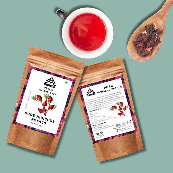 Pahari Haat Pure Hibiscus Petals eco-friendly pack — Himalayan herbal tea rich in flavor and health benefits.