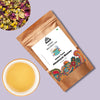 Chamomile, rose, and lavender flowers — natural ingredients of Pahari Haat Himalayan Blooms Tea.