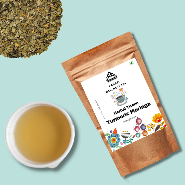 Himalayan Turmeric & Moringa tea enjoyed in a calm setting — promoting healing and balance.