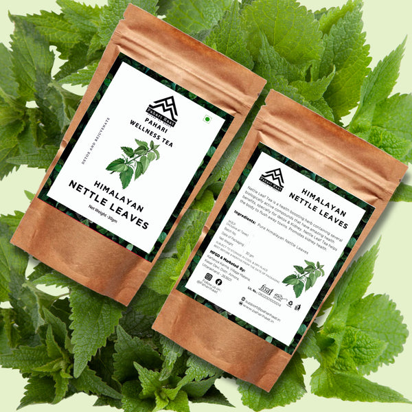 Organic dried nettle leaves from the Himalayas — antioxidant-rich herbal tea by Pahari Haat.
