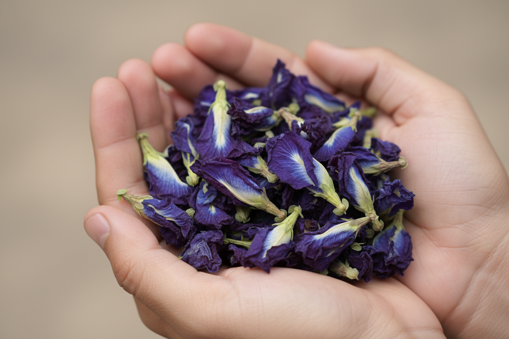 Dried Butterfly Blue Pea Flower (Clitoria ternatea) in bulk packaging for wholesale and export supply