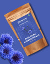 Pahari Haat blue corn flower petals package with flowers on a blue background