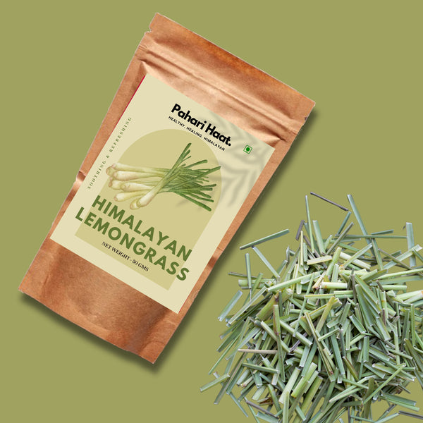 Eco-friendly pack of Pahari Haat Himalayan Lemongrass — sustainable herbal wellness tea.