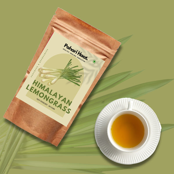 Himalayan Lemongrass Tea by Pahari Haat — naturally dried Himalayan herbal tea with citrus aroma.