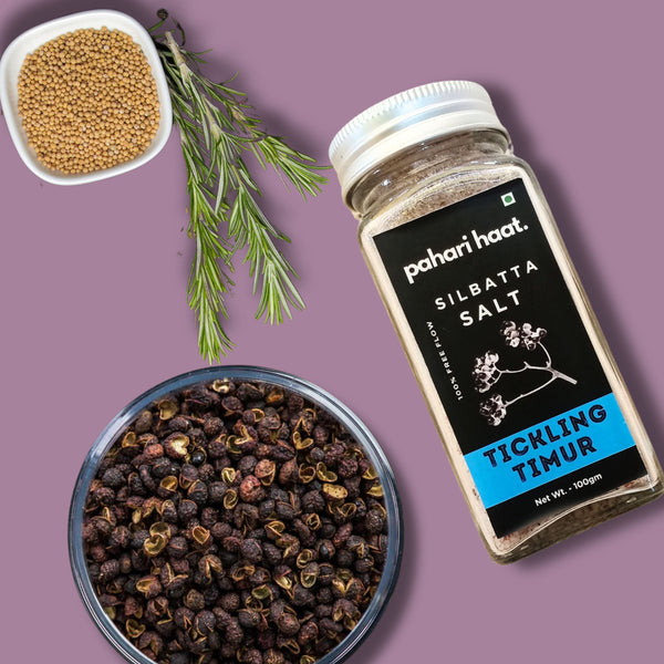 Himalayan pink salt mixed with aromatic Timur (Sichuan pepper) — hand-pounded Himalayan seasoning.